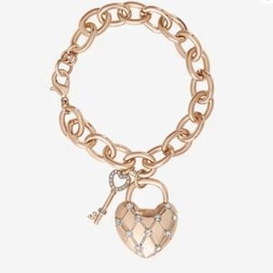 Juicy Couture Gold Padlock Crystal Heart Key Charm Bracelet